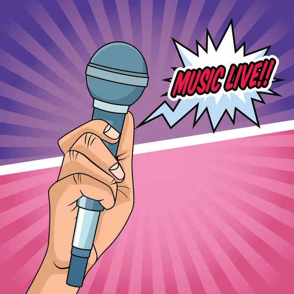 Ręka z mikrofonem pop art ikona stylu — Wektor stockowy