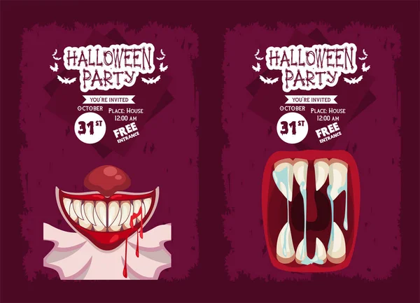 Halloween fiesta de terror cartel de celebración con bocas — Archivo Imágenes Vectoriales