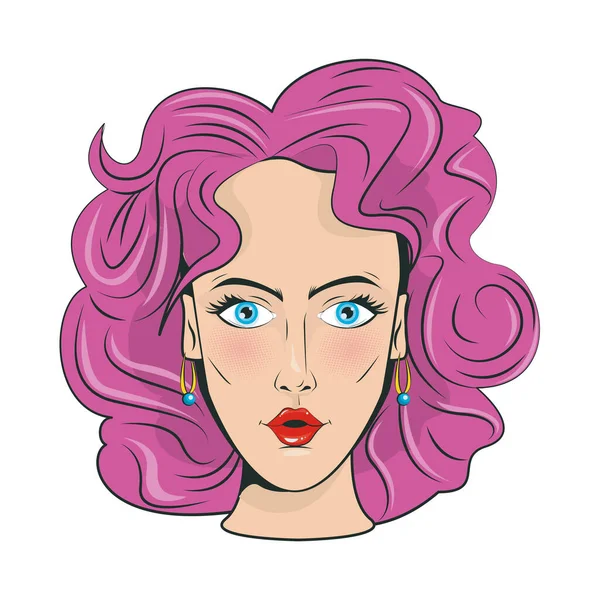 Hermosa mujer con el pelo rosa cabeza pop estilo de arte — Vector de stock