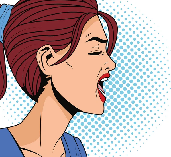 Angry woman profile pop art style character — Stock Vector