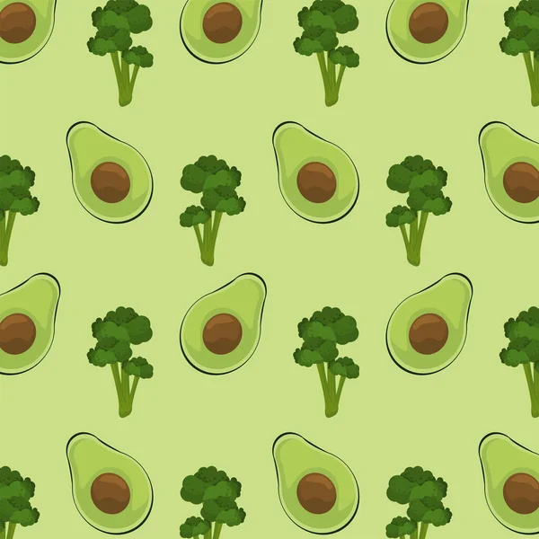 Cartel del día mundial de la comida con aguacates y patrón de brócoli — Archivo Imágenes Vectoriales