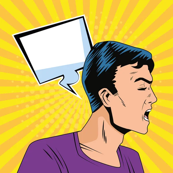 Profil d'homme en colère avec la parole bulle pop art style caractère — Image vectorielle