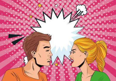 Genç çift pop sanatıyla ilgili konuşuyor.