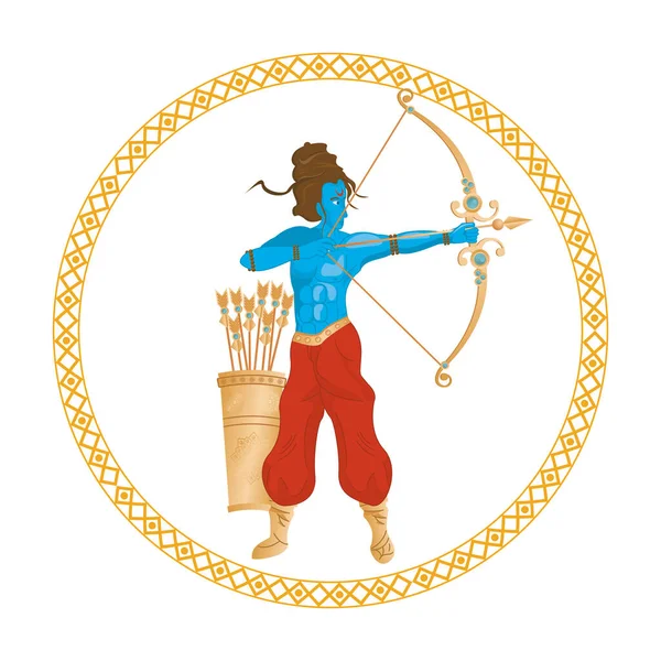 Dios azul rama tiro con arco ícono religión hindú — Archivo Imágenes Vectoriales