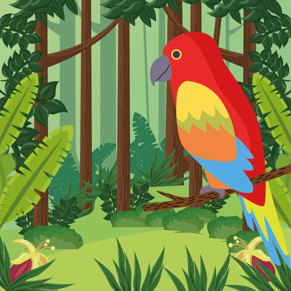 Pájaro loro tropical salvaje en la selva — Vector de stock