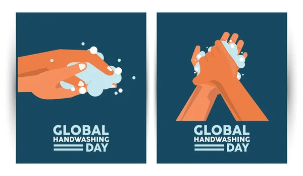 Lettrage global journée lavage des mains avec lavage des mains — Image vectorielle