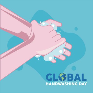 global handwashing day lettering with hands washing clipart