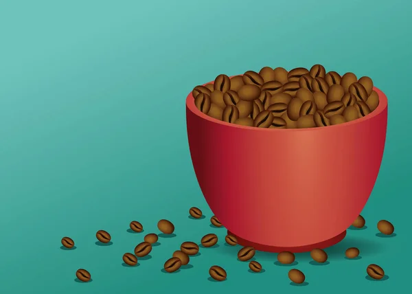 Affiche pause café avec tasse et graines en fond vert — Image vectorielle