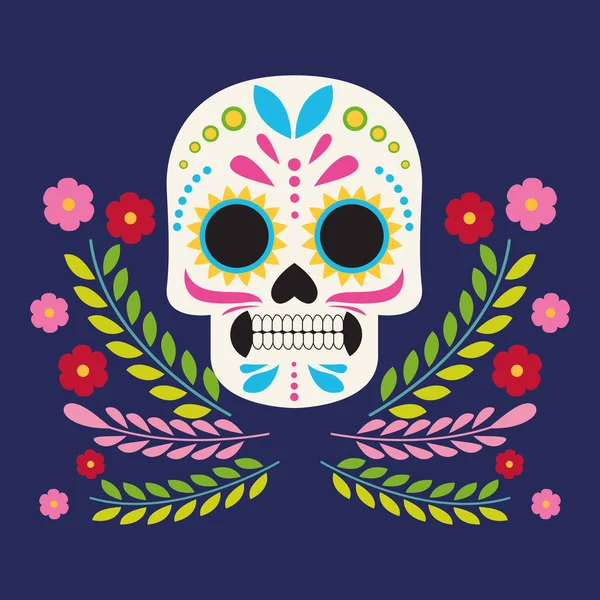 Dia de los muertos fest affisch med skalle huvud och blommor — Stock vektor