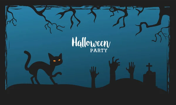 Boldog halloween ünneplés fekete macska jelenet — Stock Vector
