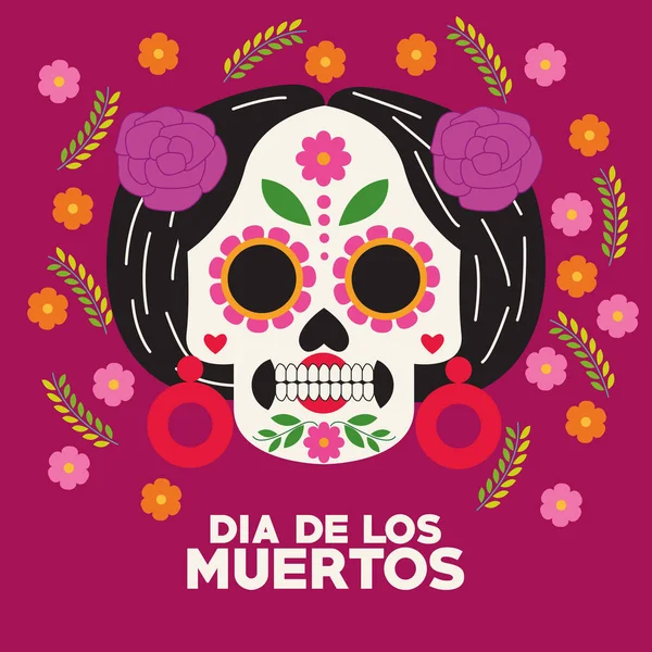 Dia de los muertos cartaz celebração com cabeça de catrina —  Vetores de Stock