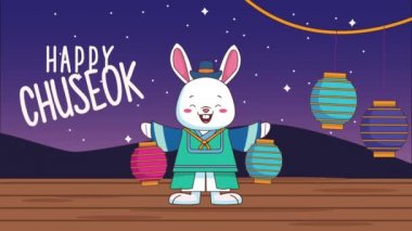 Mutlu Chuseok mektupları, tavşan kaldırma fenerleriyle