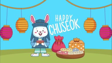 Mutlu Chuseok mektupları. Tavşan ve yiyecekle dolu.