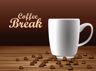 Kahve kırma posteri, içinde bardak ve tohumlar var.