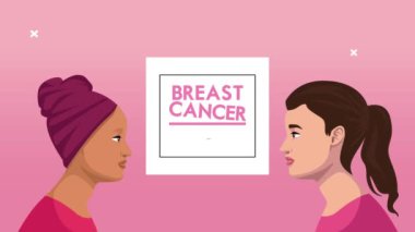 Meme kanseri, ırklar arası kızların kare çerçeveli animasyonları.