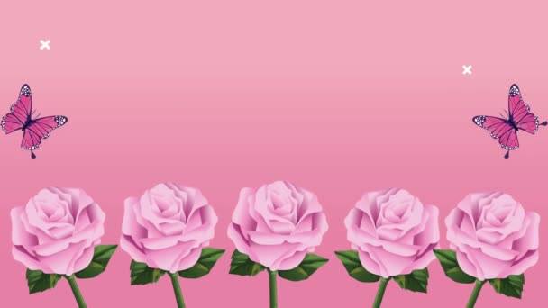 Animación del cáncer de mama con rosas flores y mariposas — Vídeo de stock