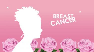 Göğüs kanseri, kadın silueti ve güllerle animasyon.