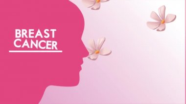 Göğüs kanseri, kadın profili ve çiçeklerle ilgili animasyonlar.