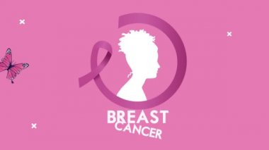 Kadın profili ve kelebekli göğüs kanseri animasyonu.