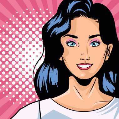 Pembe arka planda genç kadın karakter pop sanatı tarzı
