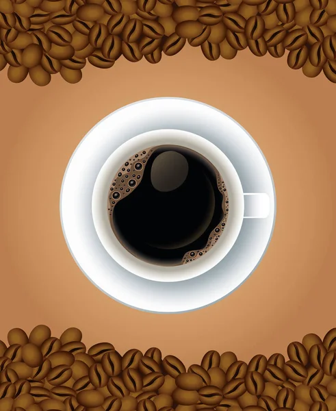 Koffiepauze poster met kopje in schotel en zaden airview — Stockvector