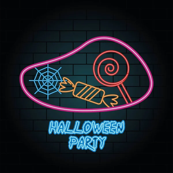 Halloween party neon light of candies — стоковый вектор