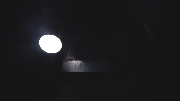 Низкоугловой вид на пустой лифт офисного здания с прозрачной стеклянной стеной, движущейся вниз в шахте . — стоковое видео