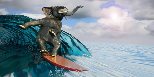 Illustration Elefant Surfing Havet Som Symbol För Rekreation Och Idrott — Stockfoto