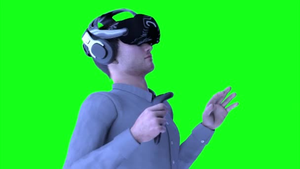 Render Man Wearing Headset Menggunakan Gestures Hands Pada Latar Belakang — Stok Video