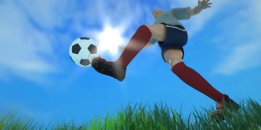 bir futbol kavram futbol oyuncu topu tekmeleme 3D çizimi