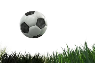 bir futbol topu çimenlerin üzerinde beyaz arka plan üzerinde 3D çizimi