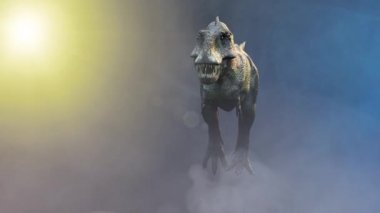 animasyon çalışan dinozor Tyrannosaurus Rex 3d render koyu arka plan üzerinde