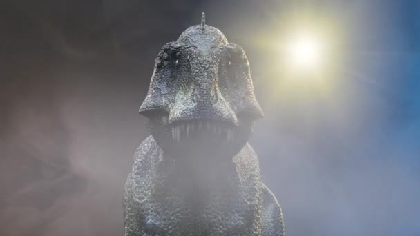 アニメーション実行中の恐竜ティラノサウルス レックスの 暗い背景にレンダリング — ストック動画