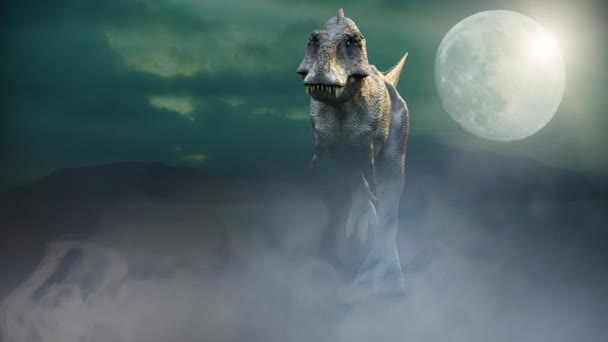 Animate Running Dinosaur Tyrannosaurus Rex Render Dark Background — Stock Video