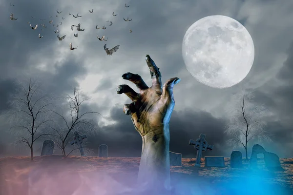 Zombie Ruka Trčí Země Halloween Pozadí — Stock fotografie