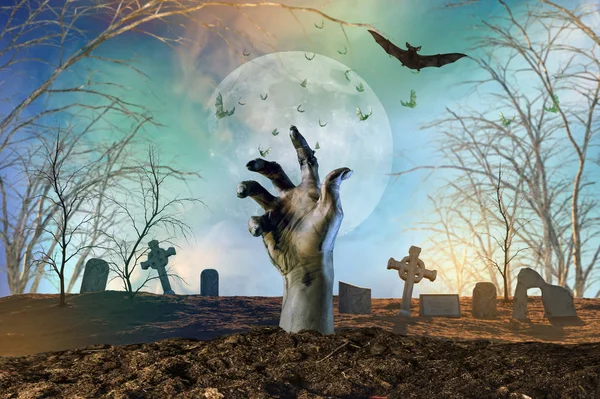 Zombi Elinizi Topraktan Cadılar Bayramı Arka Plan — Stok fotoğraf