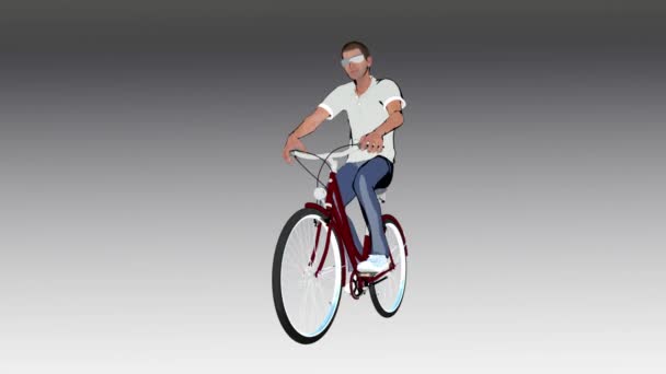Desenho Animado Homem Uma Bicicleta — Vídeo de Stock