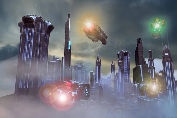 3D Illustration of Fantastic Environments futuristic fantastic city of the future