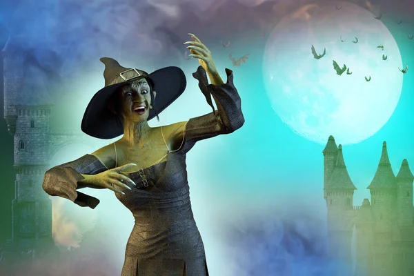 Illustration Funny Witch Background Halloween — Stock Photo, Image
