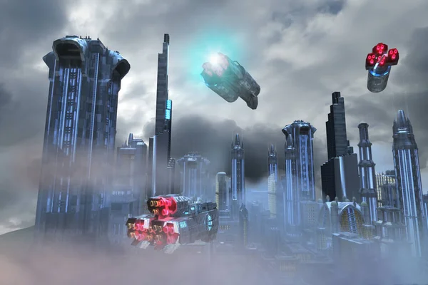3D Illustration of Fantastic Environments futuristic fantastic city of the future