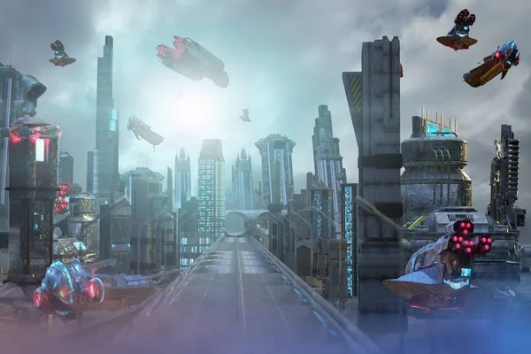 Environnements Fantastiques Futuriste Ville Fantastique Futur Rendu — Photo