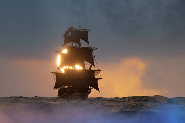 pirate ship sailing on the sea, 3D render