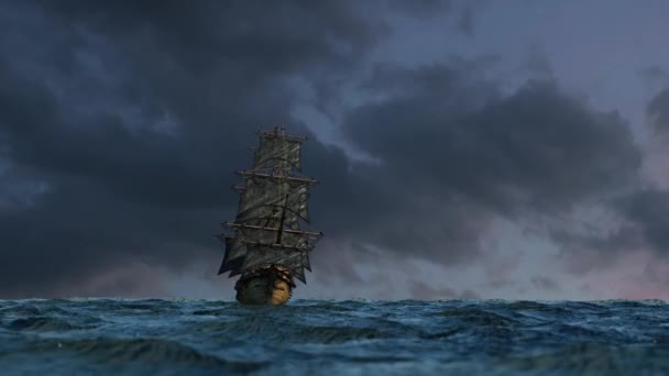 Pirátská Loď Plující Moři Vykreslení — Stock video