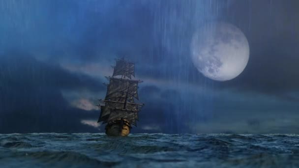 Пиратский Корабль Плывущий Морю Рендеринг — стоковое видео
