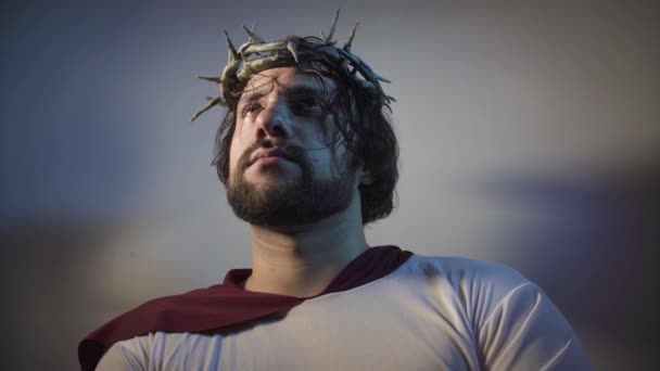 Jesucristo Con Corona Espinas Retrato — Vídeo de stock