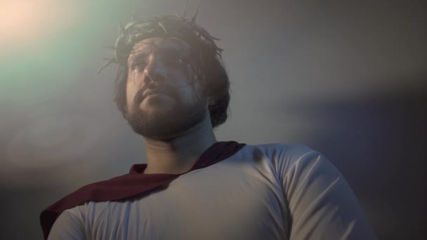 Jesus Cristo Com Coroa Espinhos Retrato — Vídeo de Stock