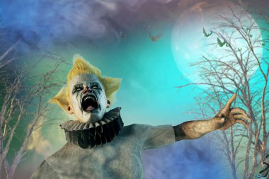 korkutucu palyaço Cadılar Bayramı arka plan 3D çizimi