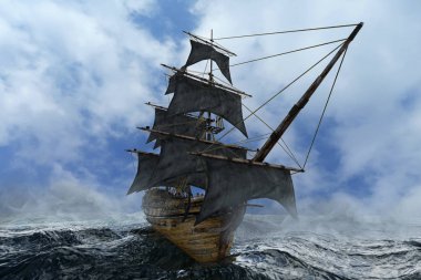 deniz, 3d render yelken korsan gemisi