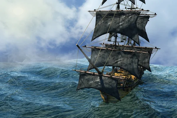 Piratenschiff Auf Dem Meer Rendering — Stockfoto