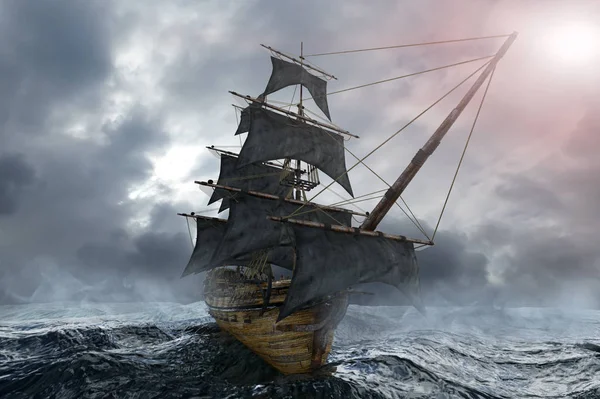 deniz, 3d render yelken korsan gemisi